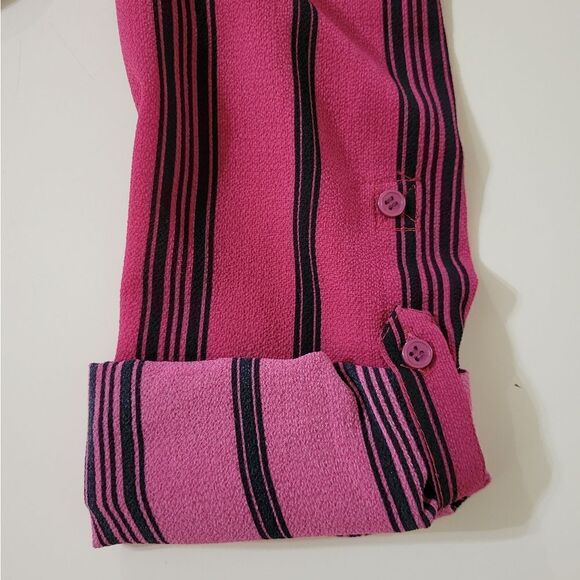 Notations Women's Red with Black Stripe Zip Front Long Sleeve Blouse - Picture 10 of 13